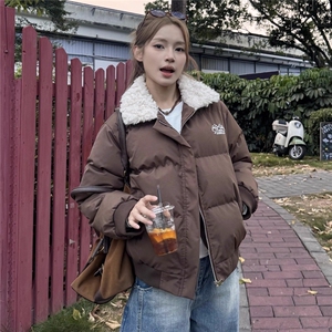 韩系2025冬新款羊羔毛翻领羽绒棉服女学生短款面包服藏青外套,男装棉衣,星座1210-1