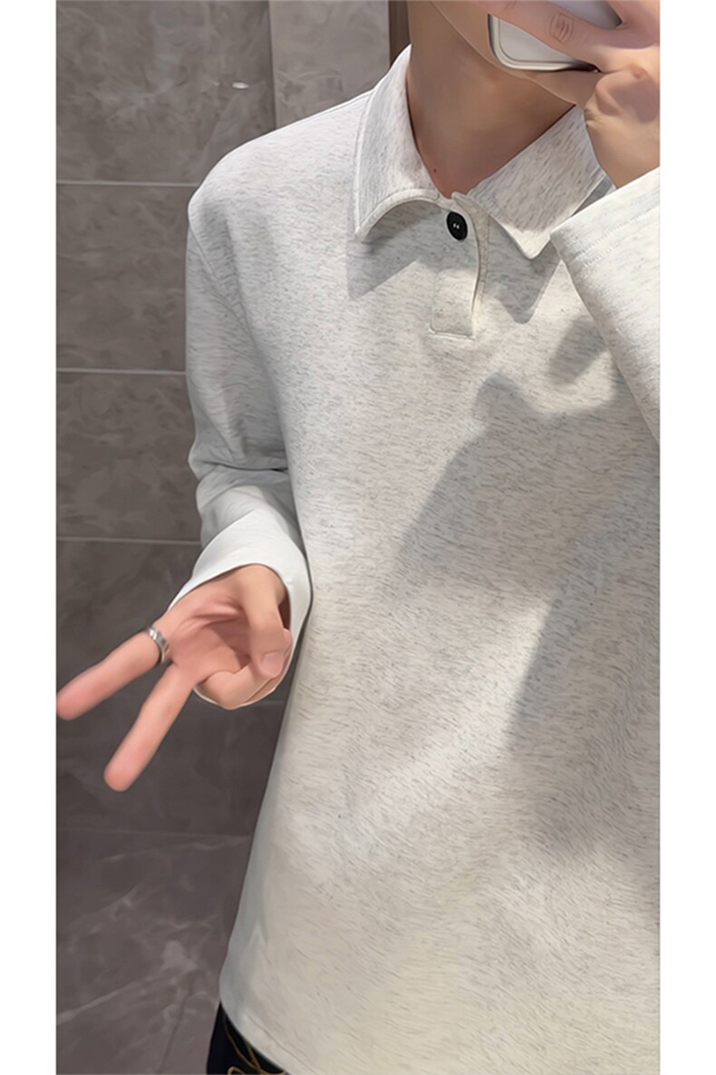 美式复古纯色翻领套头卫衣男女宽松休闲百搭POLO衫T恤W4710-特P26,男装T恤,电商A007