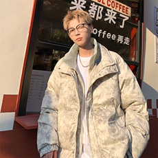 假两件双拉链PU立领棉衣加厚棉袄子美式复古面包服外套M918-P125，男装棉衣，电商A006