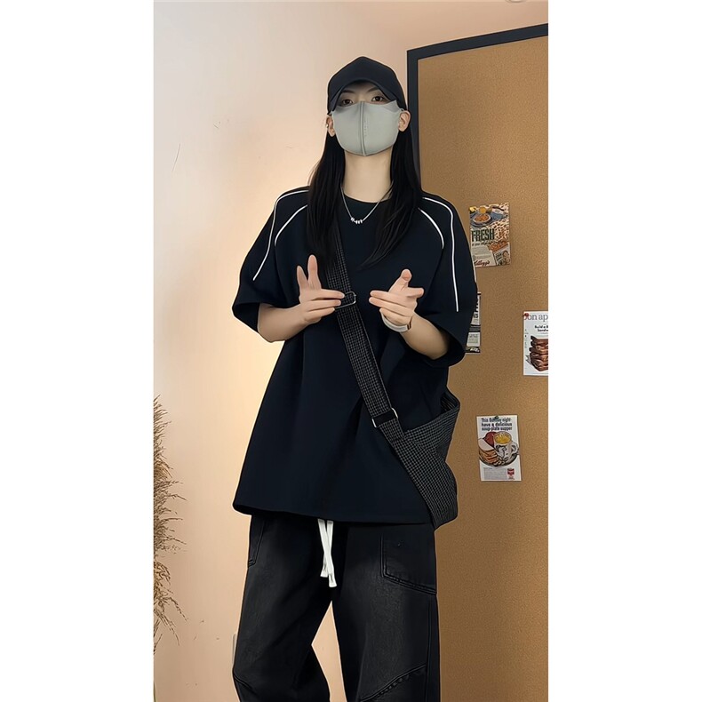 简约休闲宽松短袖T恤百搭圆领撞色设计感半袖上衣男T3708-特价P27,男装T恤,电商A007