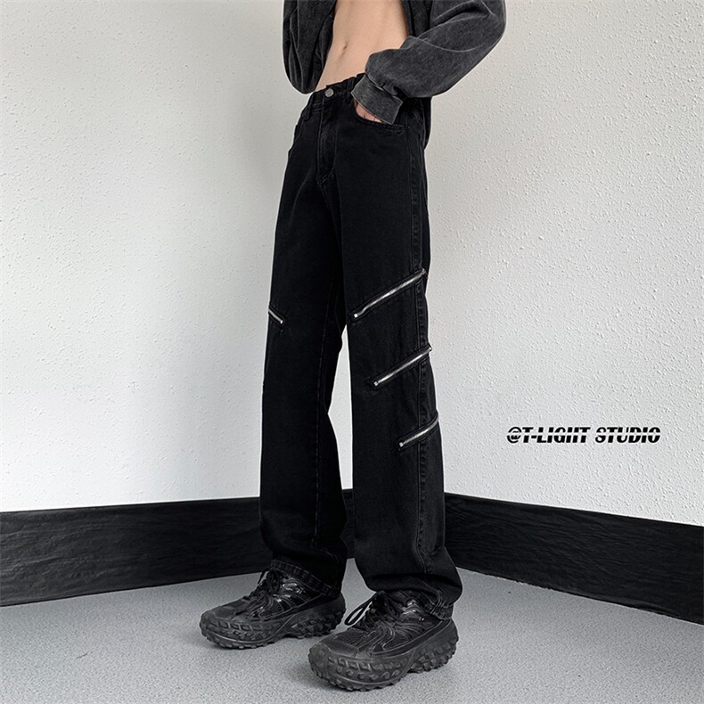 B221美式ins高街暗黑小众个性拉链直筒牛仔裤LK23054-P70控98,男装牛仔裤,电商B221