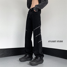 B221美式ins高街暗黑小众个性拉链直筒牛仔裤LK23054-P70控98，男装牛仔裤，电商B221