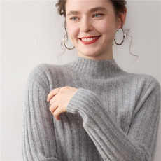 新款秋冬100%纯山羊绒衫女半高领针织衫宽松百搭加厚毛衣打底衫，女装羊绒衫，暖绒情旗舰店