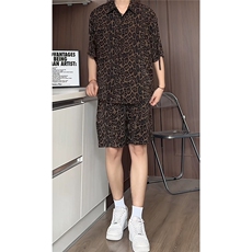 豹纹短袖衬衫男短裤男套装男M-5XL大码TZ78703P50控98立体白底图，男装牛仔裤，星座226-1