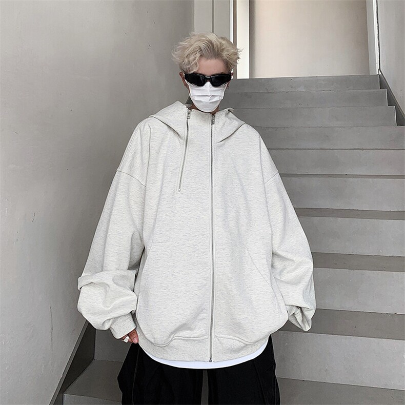 美式双拉链设计重磅百搭宽松落肩连帽开衫卫衣-WY3016特68,男装卫衣,电商B289