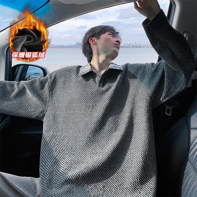 现货保暖银狐绒雪尼尔500g重磅针织粗花上衣T5075J加绒-特P40控78，男装T恤，电商A001-1