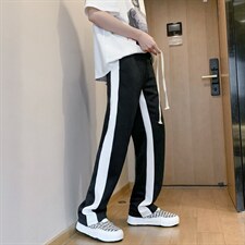 夏季设计感小众oversize黑色阔腿裤条纹款百搭休闲裤K2841-P26，男装休闲裤，星座512-2