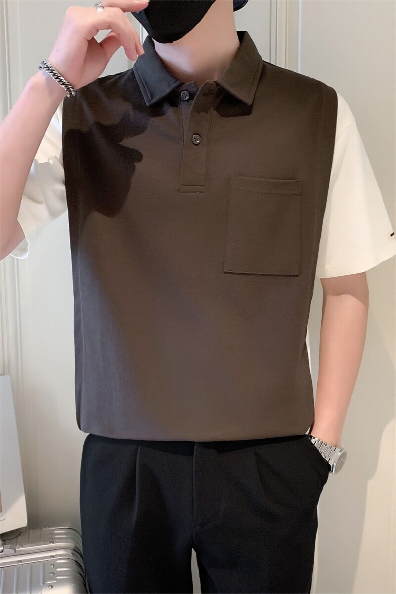 2025夏季新款社会小伙假两件polo衫男短袖T恤TX04P68控98,男装Polo衫,电商B276A