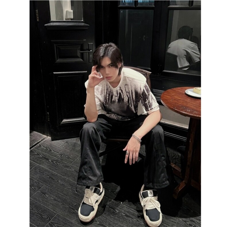 现货自制款字母已改夏季新款设计渐变晕染宽松短袖,男装T恤,星座910A