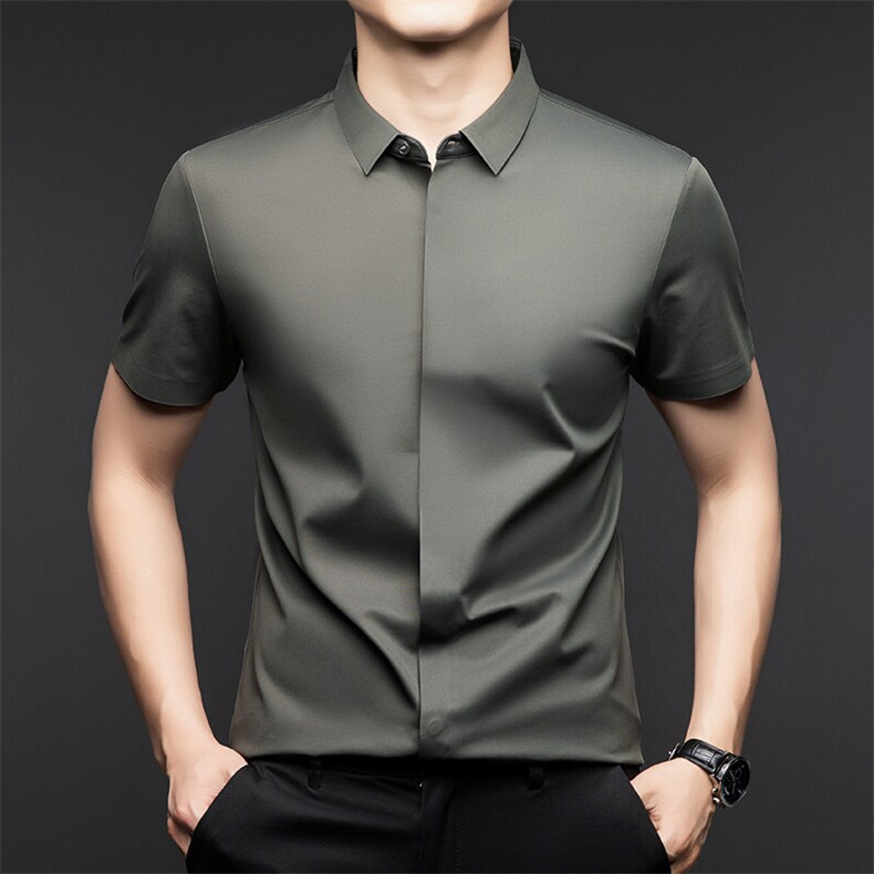 CS2412直播无痕暗门襟短袖衬衫性价比高,男装T恤,钱塘207-1