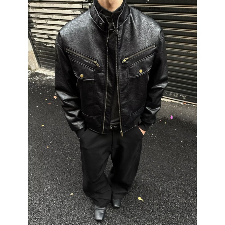 AA2183 P82有内袋荔枝纹PU皮衣棉服夹克图片