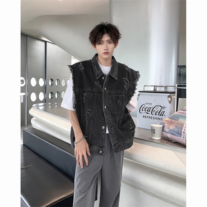 夏季新款潮牌百搭坎肩无袖上衣复古水洗牛仔马甲男现货W8203-P55