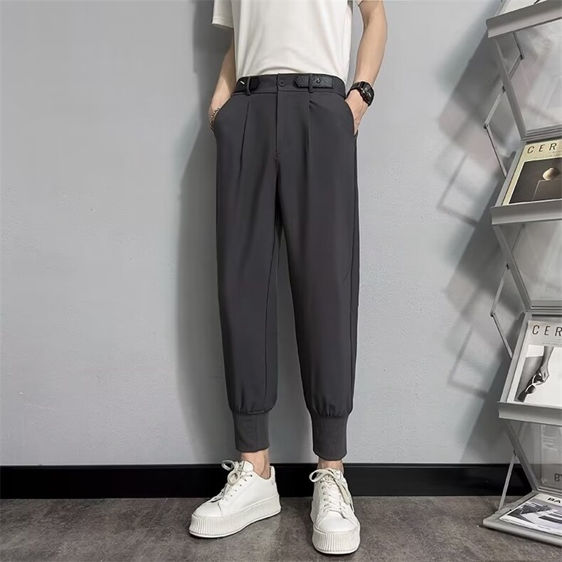 西裤男士夏季免烫抗皱设计感松紧腰束脚九分休闲裤西装裤子VS034，男装休闲裤，星座1116A-2（原606A-1）