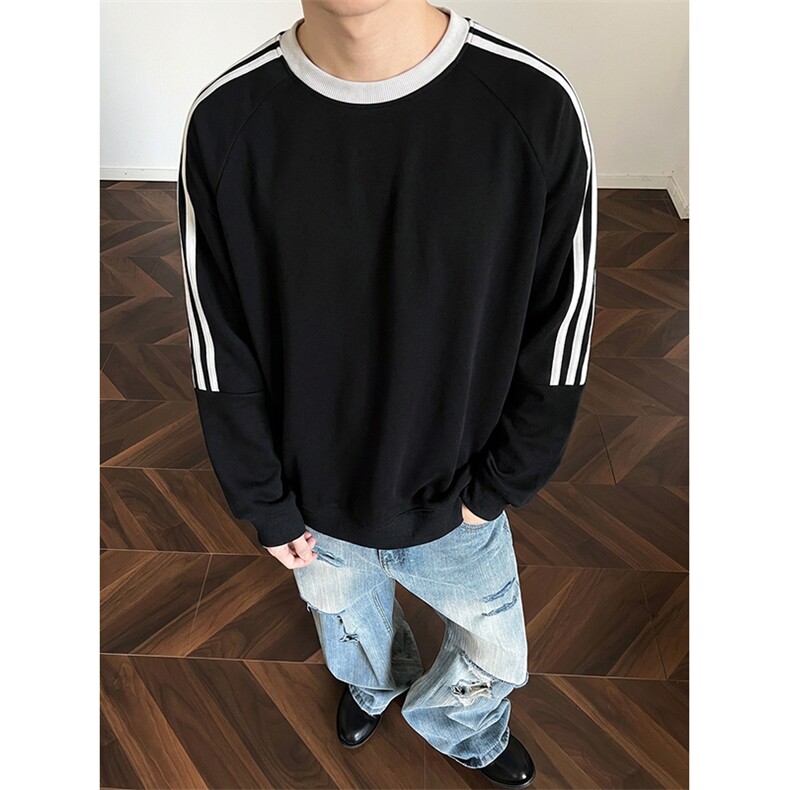 抖音得物高品质全棉二开26春装新款男女宽松高街织带圆领卫衣CM03图片