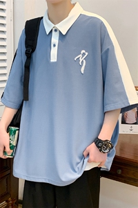 2024夏装新品百搭纯色短袖T恤拼接牙刷绣半袖男女 626-P35控价58图片
