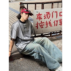 假两件网纱短袖男夏季美式痞帅高级感t恤潮牌设计感小众垫肩半袖，男装T恤，星座506A