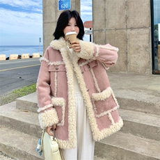 现货粉色皮毛一体外套2C093-6657-P195-K288，女装短外套，2C093