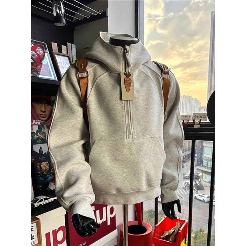美式潮流秋冬运动休闲半拉链外套廓形宽松连帽卫衣男LXA455-P55,女装短外套,星座1008