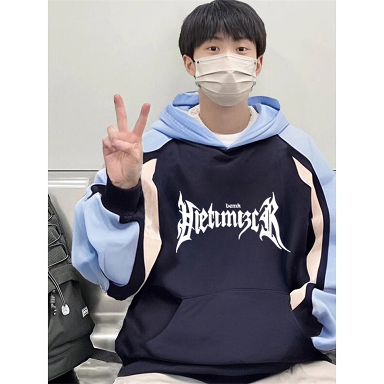 抖音得物供货提供视频秋冬重磅美式宽松接拼连帽卫衣3211,男装卫衣,电商A486