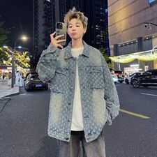 美式复古提花牛仔外套设计感小众休闲百搭夹克上衣潮W035-P62网图，男装工装外套，电商B245