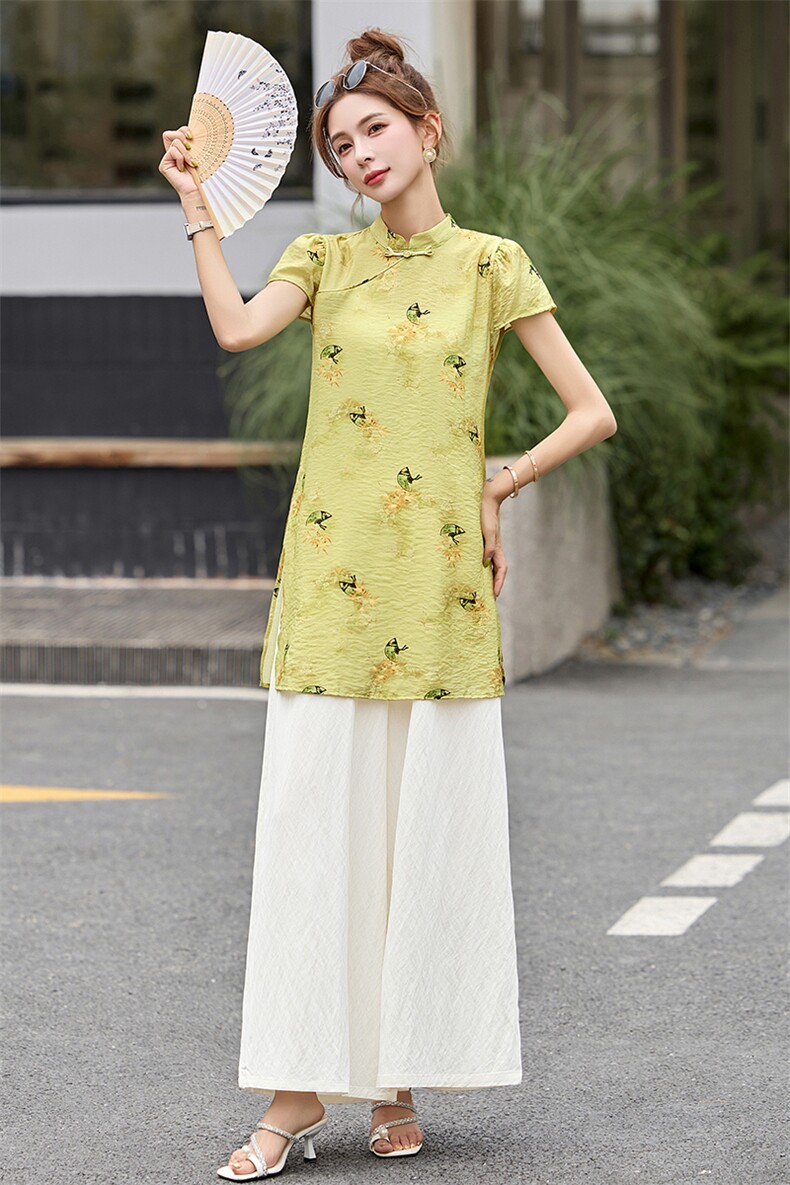 新中式设计旗袍上衣套装女2025夏季新款清冷感国风改良唐装两件套,女装套装/套裙,仟媚宠
