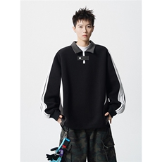 可二开半拉链拼接设计卫衣M-5XL大码POLO衫翻领T恤WY78116P65控98，男装Polo衫，星座227-7