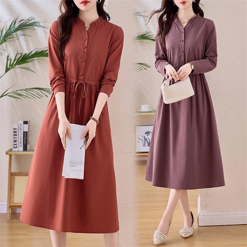 棉麻连衣裙女春秋2025年新款韩版长袖宽松洋气休闲小个子显瘦裙子，女装连衣裙，鑫思依格