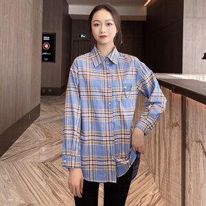 2021春装新款时尚百搭韩版格子衬衣图片