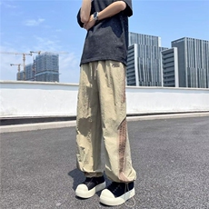 D8254-P48美式速干运动休闲裤男夏季潮牌高街宽松直筒条纹长裤子，男装休闲裤，星座603-2