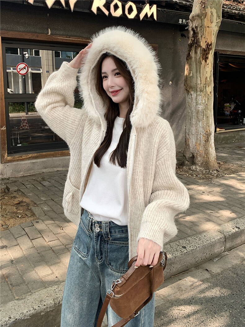 小个子马海毛针织开衫毛衣外套女,针织衫/毛衣,郎佰婉