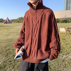 秋冬ins潮流半拉链线衣宽松慵懒针织衫高领麻花毛衣男M1117-P55，男装针织衫/毛衣，星座512-2