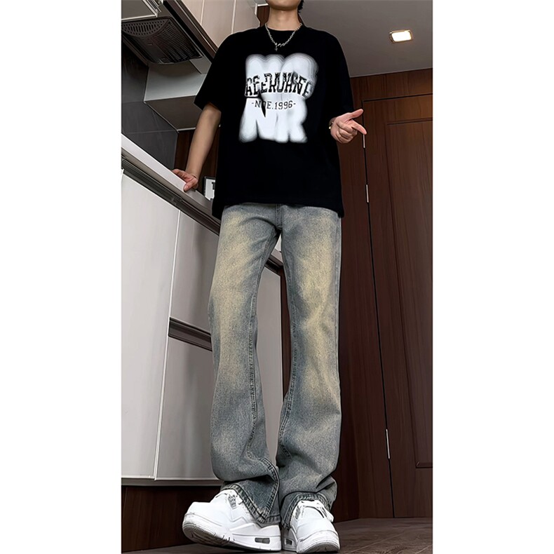 B221美式ins高街暗黑小众修身微喇牛仔裤LK24168-P60控78,男装牛仔裤,电商B221