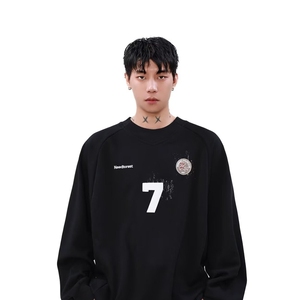 脏染运动球服卫衣男插肩长袖t恤工装休闲棒球上衣潮WY51 P47图片
