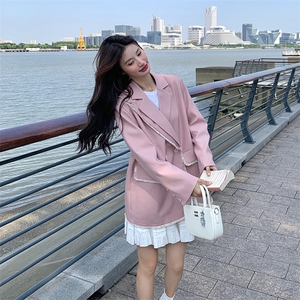 粉色设计感小香风西装春秋女2025新款温柔风宽松洋气毛边小西服图片