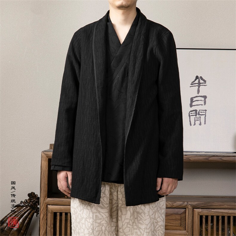 秋冬新款风男装棉麻提花禅意新中式男装风衣F005P90,男装风衣,钱塘802