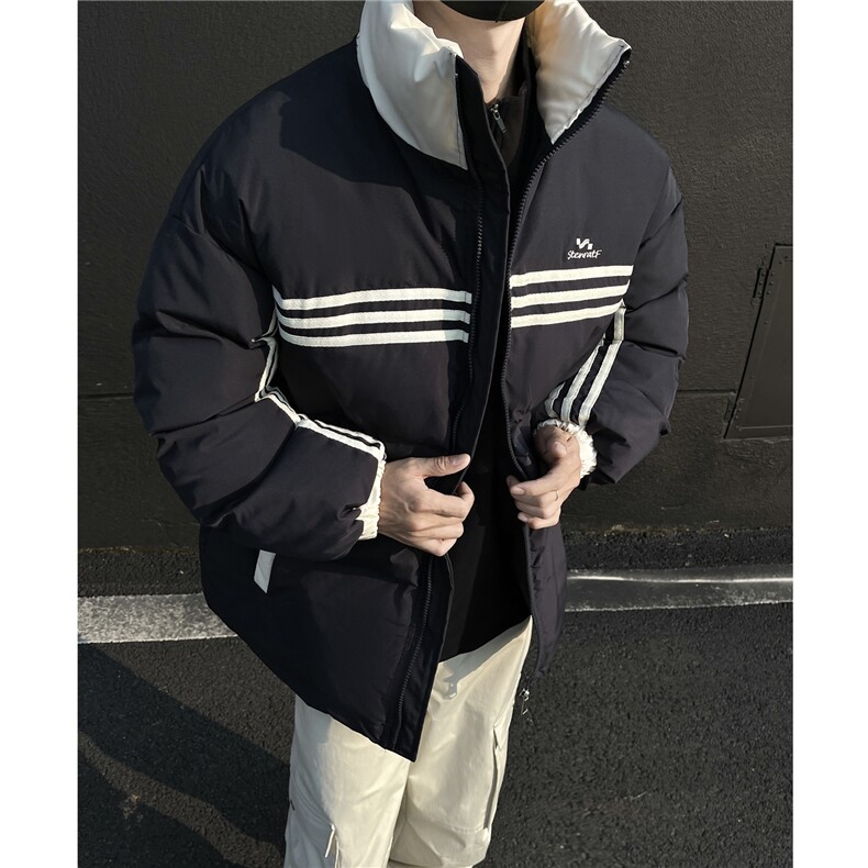 冬装新品美式条纹织带棉服刺绣logo棉衣休闲外套男G1100P118,男装棉衣,电商A339