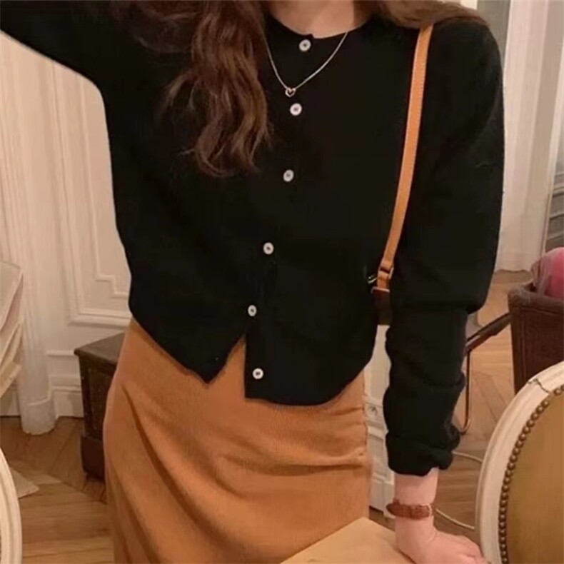 羊绒开衫女圆领针织毛衣外套秋冬新款宽松百搭短款显瘦打底羊毛衫,女装短外套,美轩羊绒