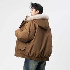 自家图有视频复古加绒毛领外套棉衣新款连帽派克棉服M2572p95，男装棉衣，电商D315