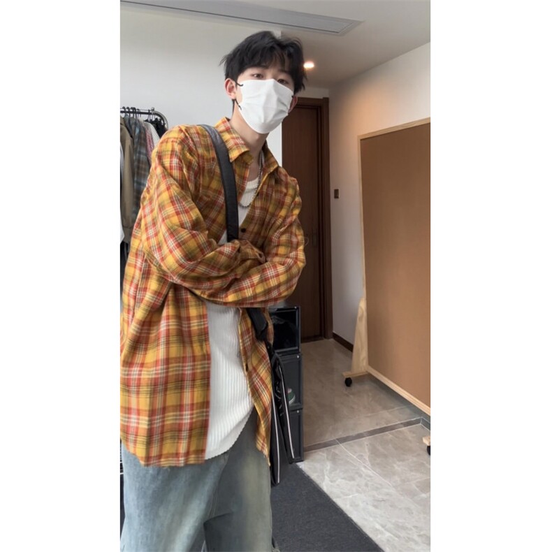 美式复古格子衬衫男长袖新款vintage高级感衬衣情侣外套CSD10P35,男装衬衫,电商D256-1(原A064-1)