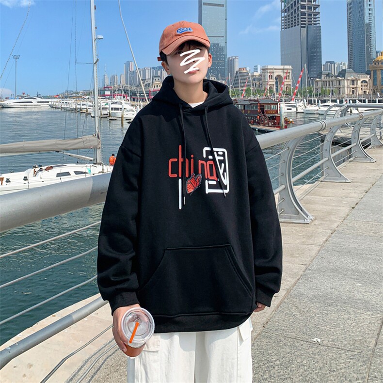 9993P28港风外景秋季休闲宽松蝴蝶印花连帽套头卫衣青年潮,男装卫衣,电商A026-1