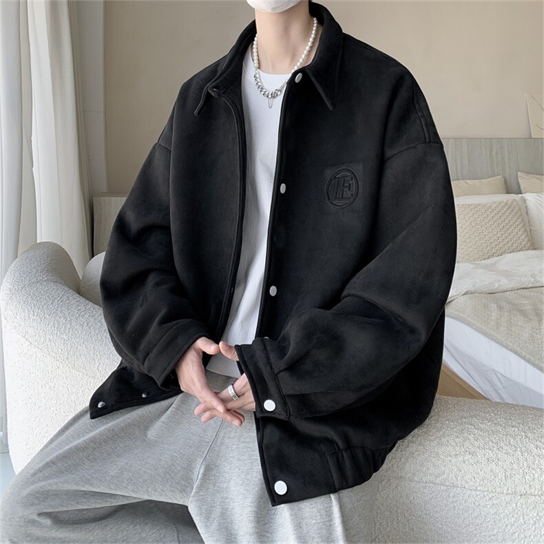 特P75控12824/秋季重磅鹿皮绒美式字母钢印翻领夹克外套JK2301,男装夹克,电商B370