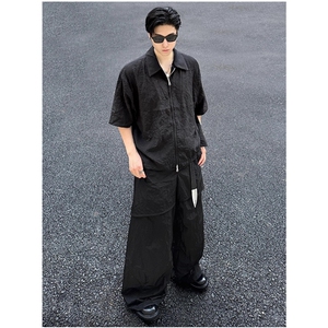 夏季cleanfit皱褶纹理拉链情侣衬衫短袖上衣宽松小众LHT644-p35图片