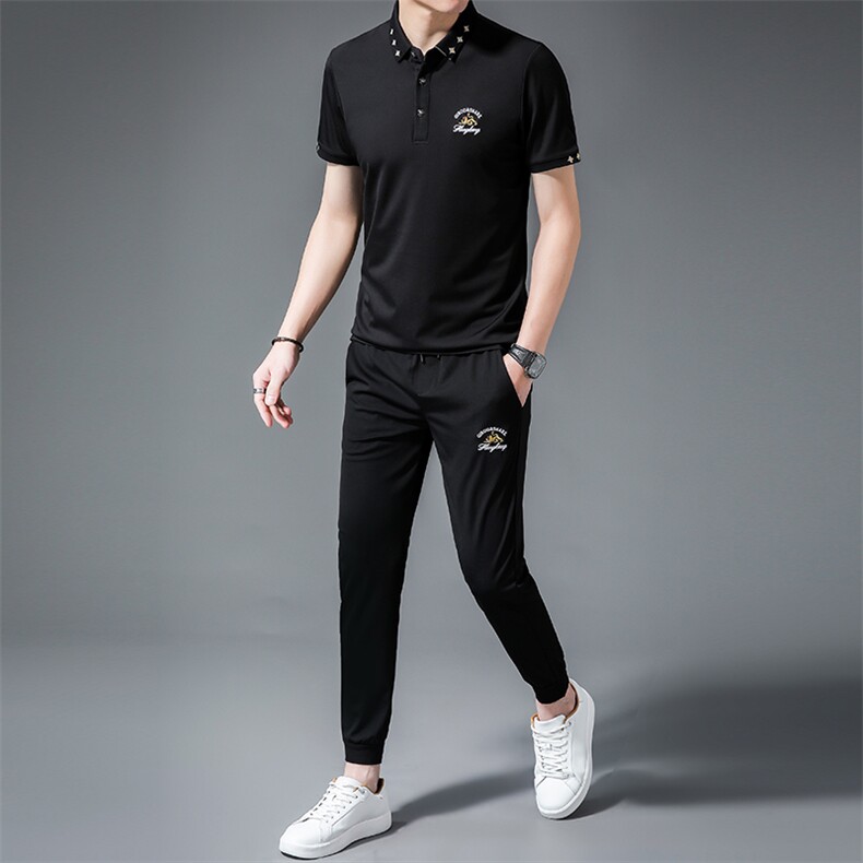 2023年新款潮流休闲时尚男士运动短袖套装P135，男装休闲套装，电商D223-1