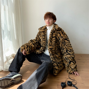 2021新款秋冬男士虎纹皮草加厚宽松棉服潮流外套mj233-p150图片