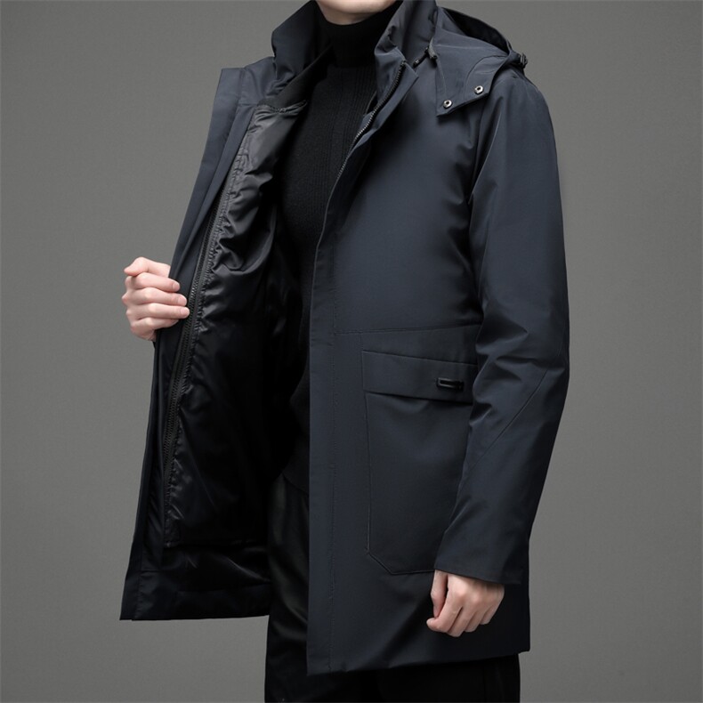 男士中长款连帽羽绒服冬季新款加厚保暖上衣商务休闲男装中年外套,男装羽绒服,电商B212（原钱塘6029）