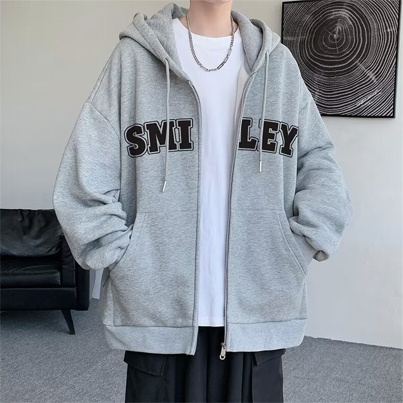 美式外套男春秋季新款潮牌宽松夹克连帽开衫卫衣WY42-P37图片