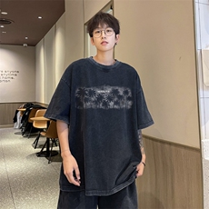 量大优供视频240g重磅美式炒雪花水洗做旧短袖t恤STX541-特P25，男装T恤，电商B371