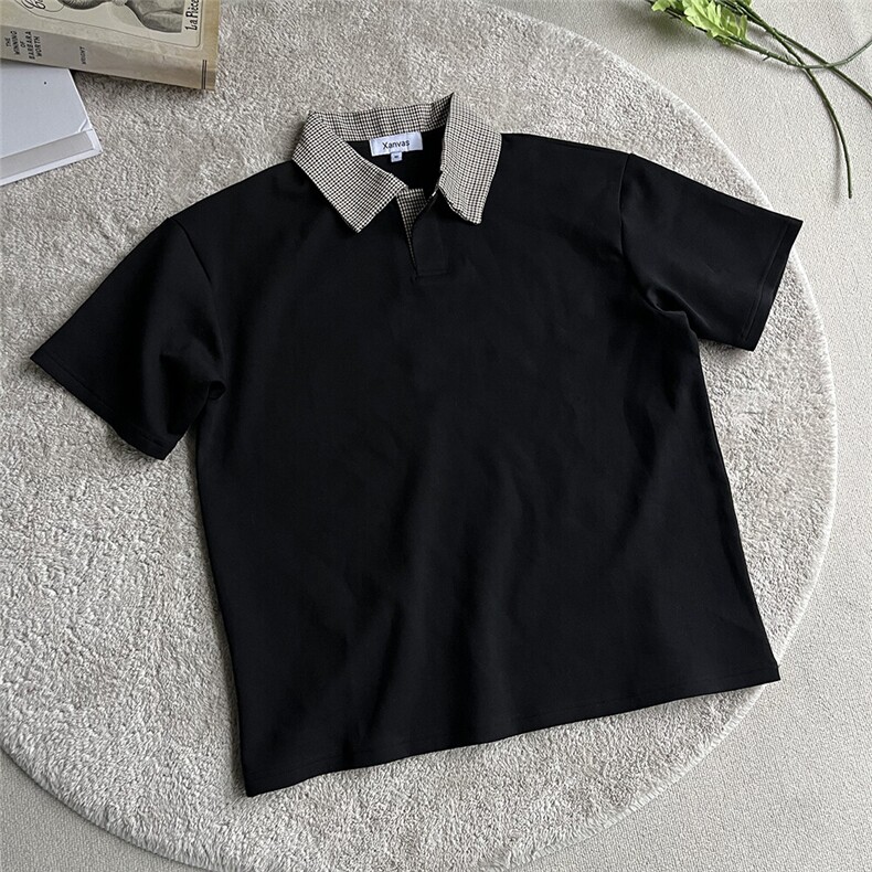 老钱风格子撞色POLO衫短袖T恤衫D328-C9936-P55,男装Polo衫,电商D328