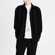 轻熟小众垂感宽松时尚纯色简约衬衫套装肌理感两件套TZ51/P185，男装衬衫，电商A243