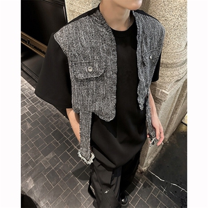 现货！25春夏男士垫肩小香风格纹拼接短袖T恤DX173-P78图片